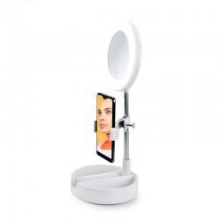 MIROIR SELFIE BLANC AVEC LUMIERE LED ET SUPPORT DE TÉLÉPHONE YOGHI