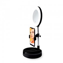 MIROIR SELFIE NOIR AVEC LUMIERE LED ET SUPPORT DE TÉLÉPHONE YOGHI